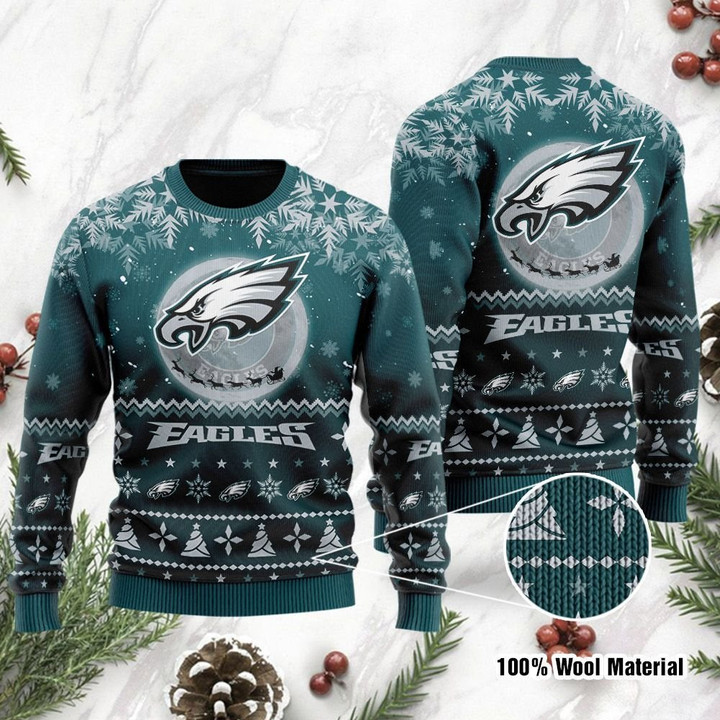 Philadelphia Eagles Santa Claus In The Moon Ugly Christmas Sweater