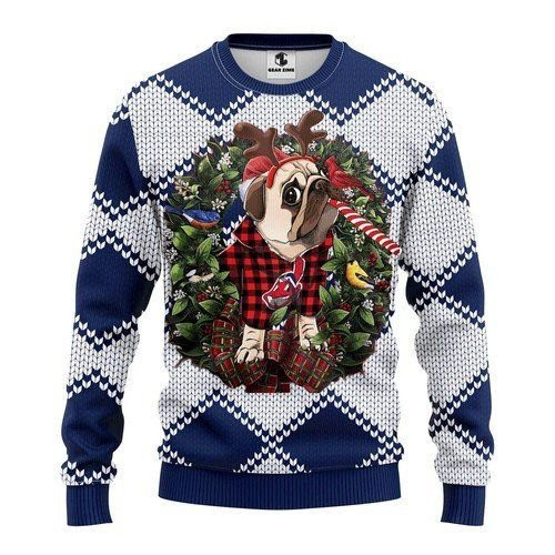 Cleveland Indians Pug Dog For Unisex Ugly Christmas Sweater