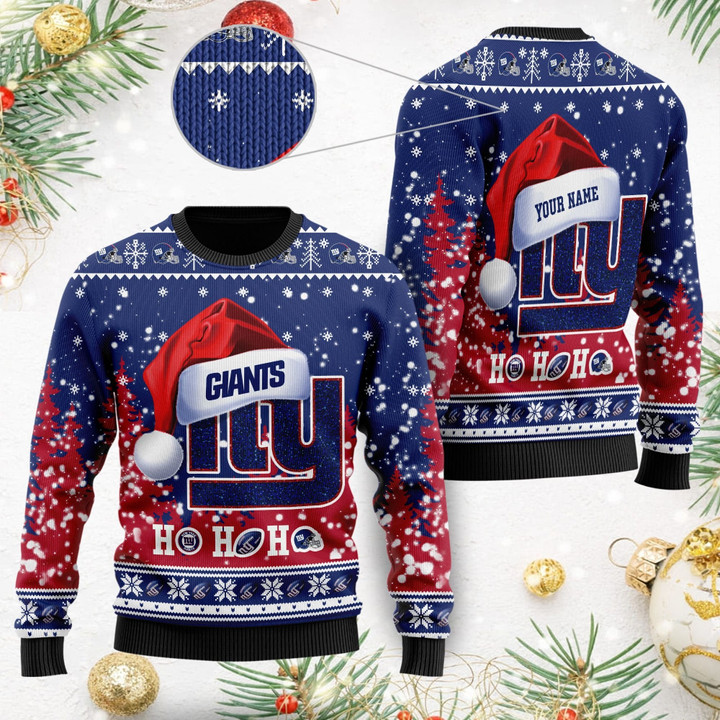 New York Giants Symbol Wearing Santa Claus Hat Ho Ho Ho Ugly Christmas Sweater