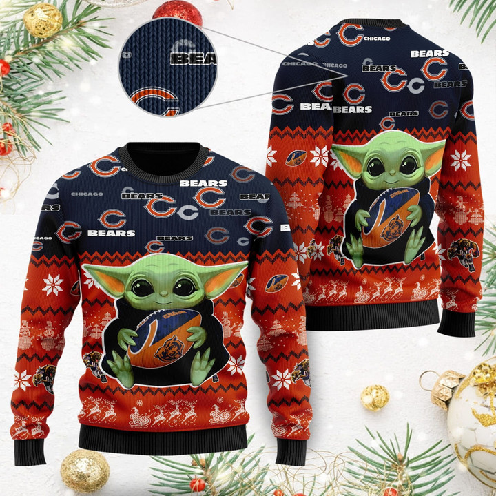 Chicago Bears Baby Yoda Ugly Christmas Sweater