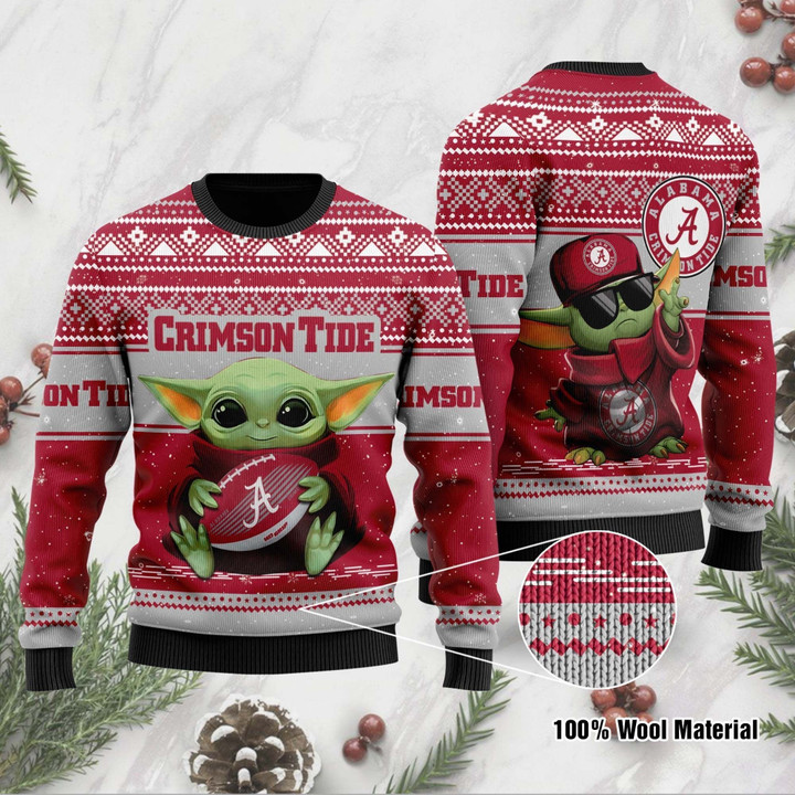 Alabama Crimson Tide Grogu Baby Yoda Hug Logo Ugly Christmas Sweater