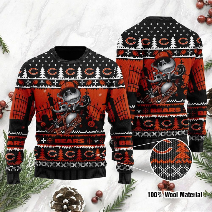 Chicago Bears Jack Skellington Halloween Holiday Party Ugly Christmas Sweater