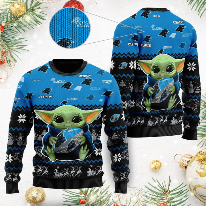 Carolina Panthers Baby Yoda Ugly Christmas Sweater