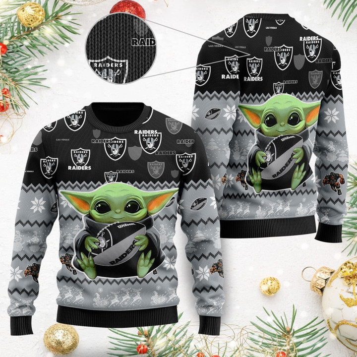 Las Vegas Raiders Baby Yoda Shirt For American Football Fans Ugly Christmas Sweater