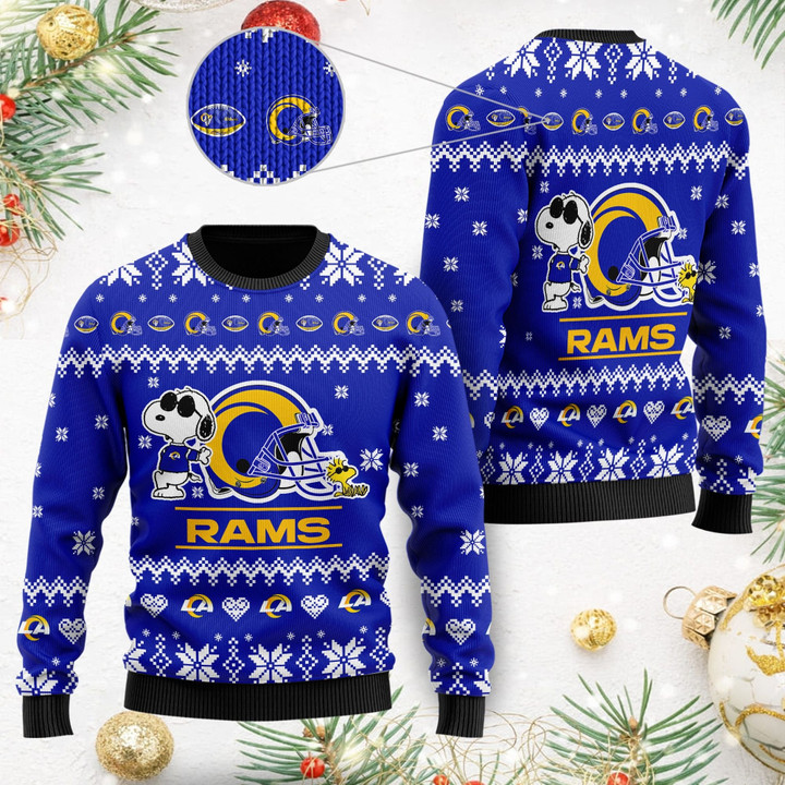 Los Angeles Rams Cute The Snoopy Show Football Helmet 3D Ugly Christmas Sweater