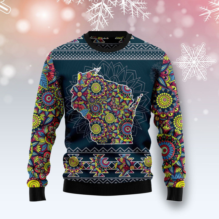 Wisconsin Blue Mandala Ugly Christmas Sweater