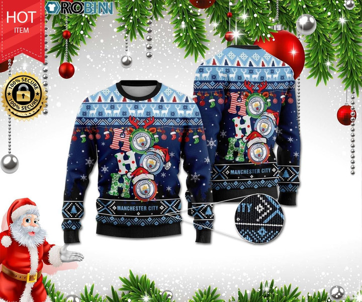 Manchester City Ho Ho Ho 3D Print Ugly Christmas Sweater