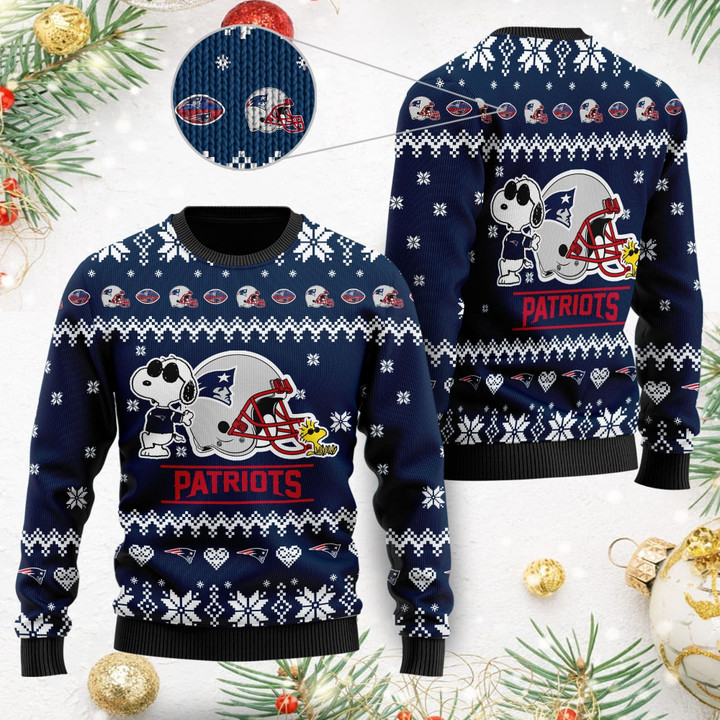 New England Patriots Cute The Snoopy Show Football Helmet 3D Ugly Christmas Sweater
