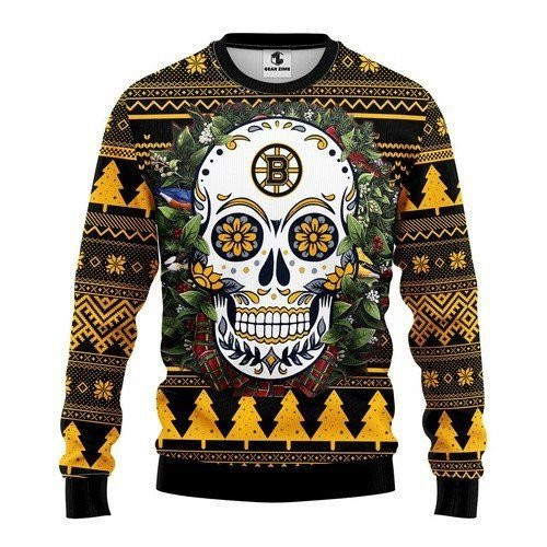 Boston Bruins Skull Flower For Unisex Ugly Christmas Sweater
