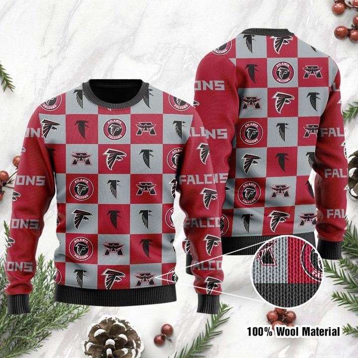 Atlanta Falcons Logo Checkered Flannel Design Ugly Christmas Sweater