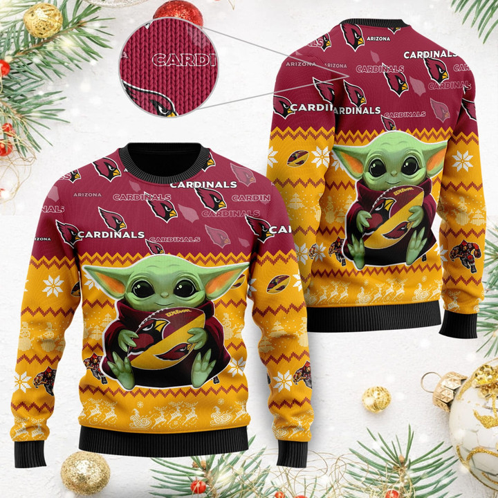 Arizona Cardinals Baby Yoda Shirt For American Football Fans Ugly Christmas Sweater