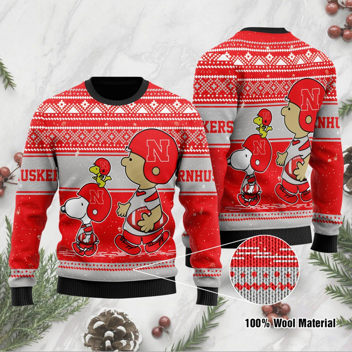 Nebraska Cornhuskers Charlie Brown Snoopy Wear Football Jersey Ugly Christmas Sweater