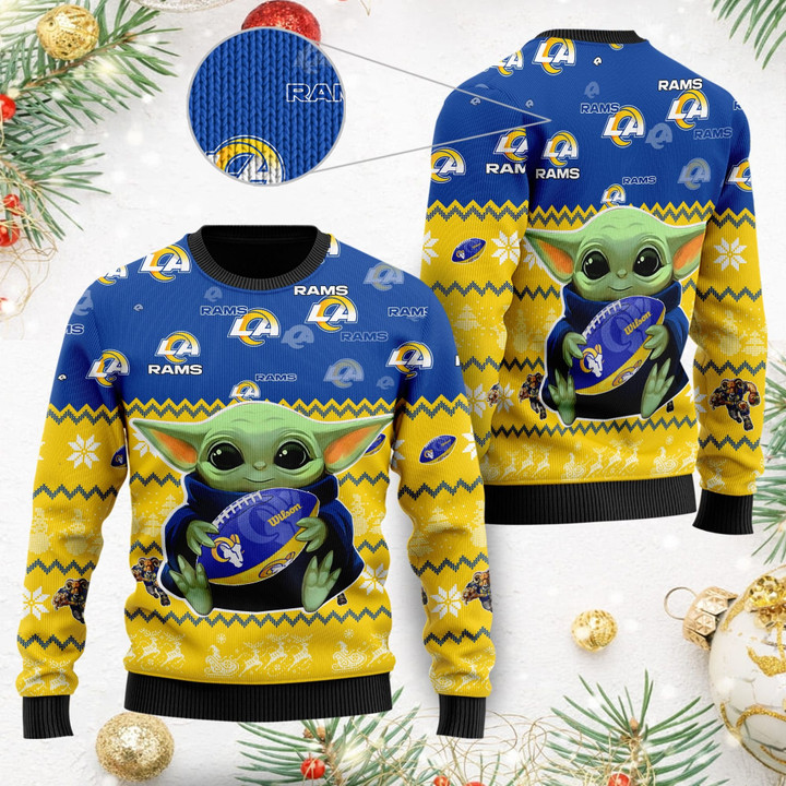Los Angeles Rams Baby Yoda Shirt For American Football Fans Ugly Christmas Sweater