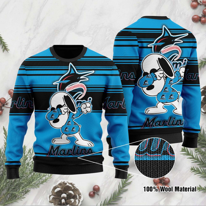 Snoopy Love Miami Marlins For Baseball - Mlb Fans Ugly Christmas Sweater