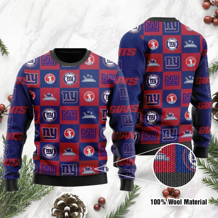 New York Giants Logo Checkered Flannel Design Ugly Christmas Sweater