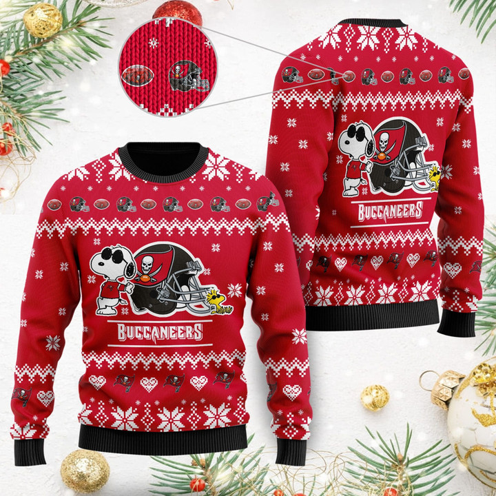 Tampa Bay Buccaneers Cute The Snoopy Show Football Helmet 3D Ugly Christmas Sweater