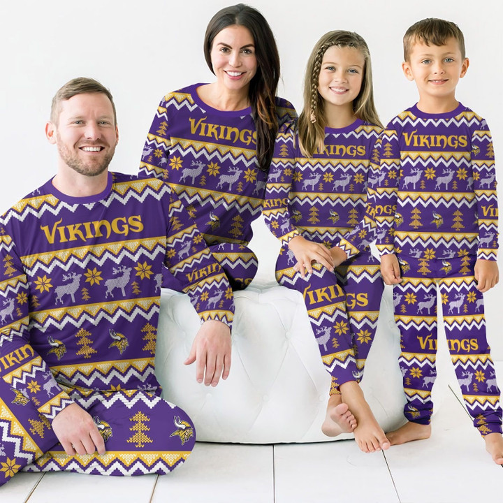 Minnesota Vikings Best Holiday Matching Family Christmas Pajamas Ugly Christmas Sweater