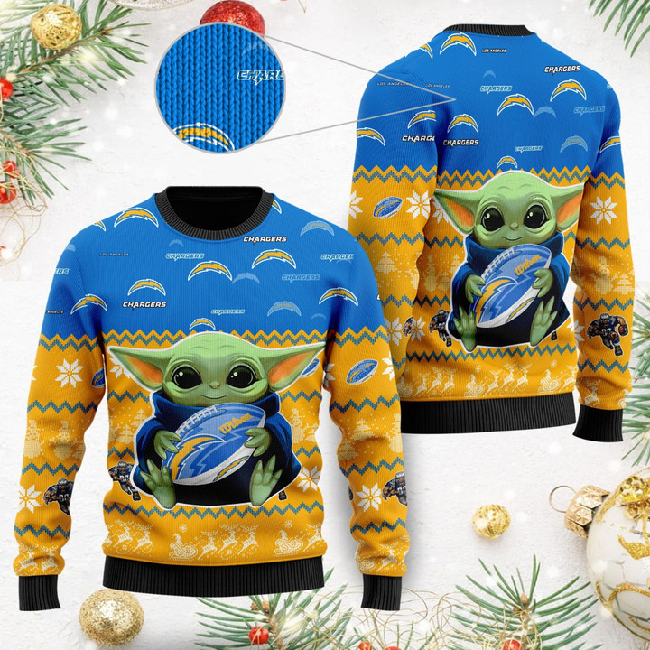 Los Angeles Chargers Baby Yoda Shirt For American Football Fans Ugly Christmas Sweater