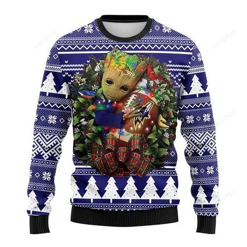 Nfl Baltimore Ravens Groot Hug Ugly Christmas Sweater