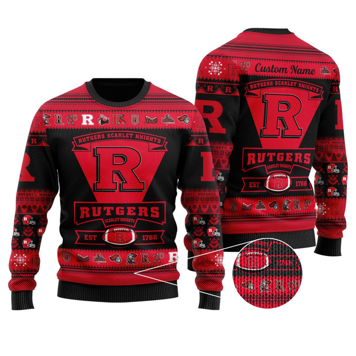 Rutgers Scarlet Knights Football Team Logo Personalized Ugly Christmas Sweater