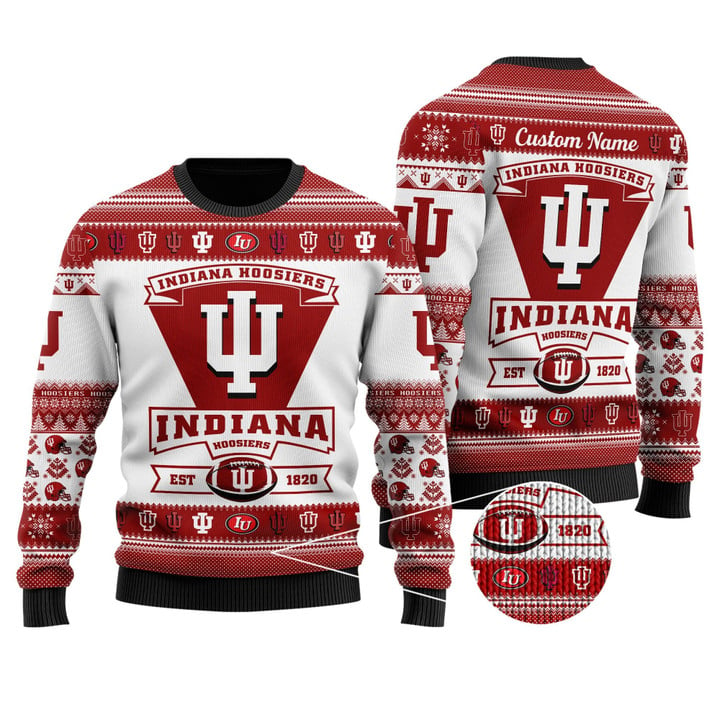 Indiana Hoosiers Football Team Logo Custom Name Personalized Ugly Christmas Sweater