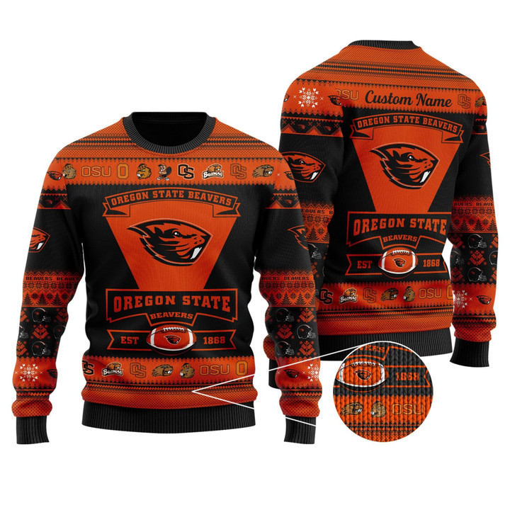 Oregon State Beavers Football Team Logo Personalized Ugly Christmas Sweater