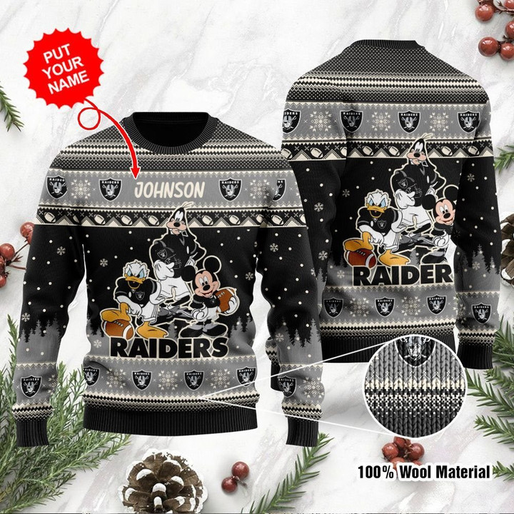 Las Vegas Raiders Disney Donald Duck Mickey Mouse Goofy Personalized Ugly Christmas Sweater