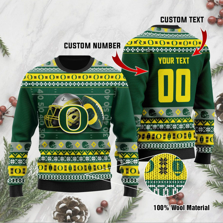 Oregon Ducks Custom Name & Number Personalized Ugly Christmas Sweater