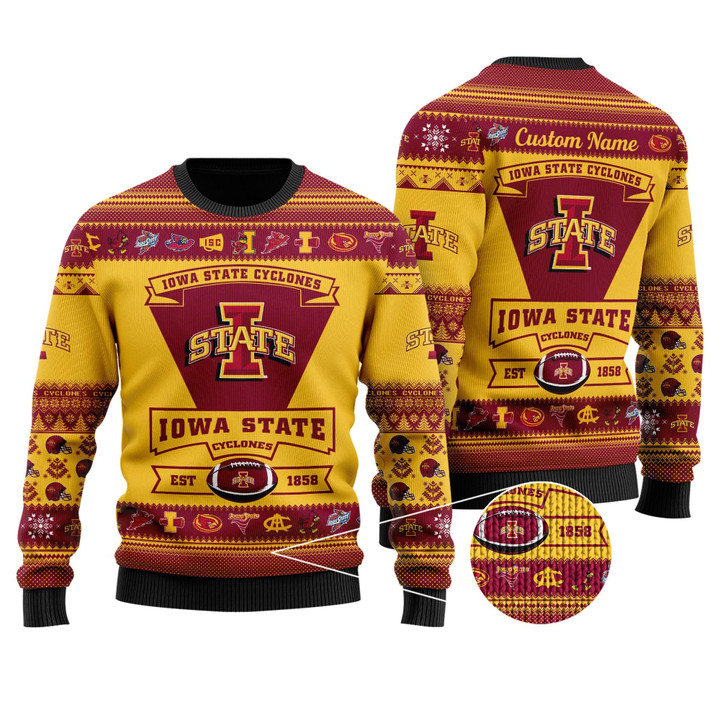 Iowa State Cyclones Football Team Logo Personalized Ugly Christmas Sweater