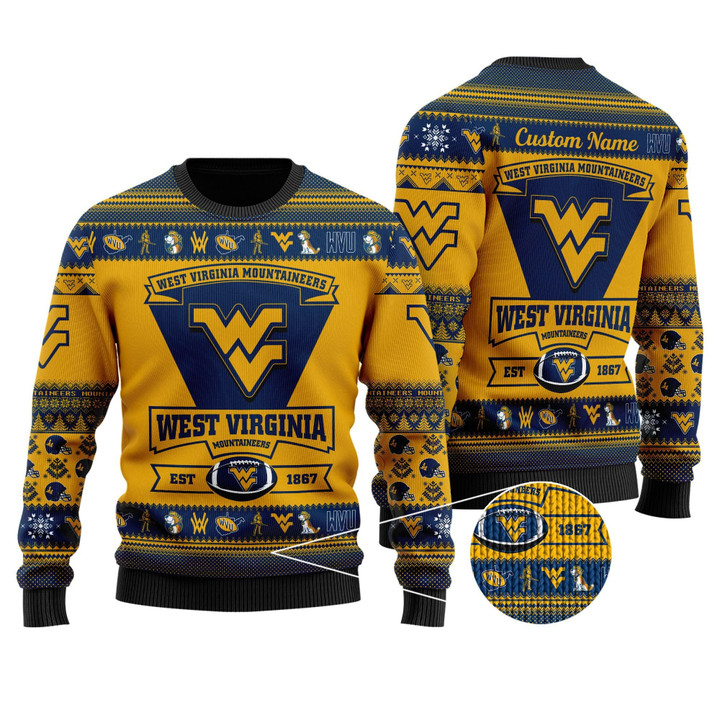 West Virginia Mountaineers Football Team Logo Personalized Ugly Christmas Sweater