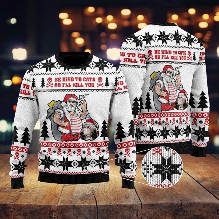 Be Kind To Cats Ugly Christmas Sweater