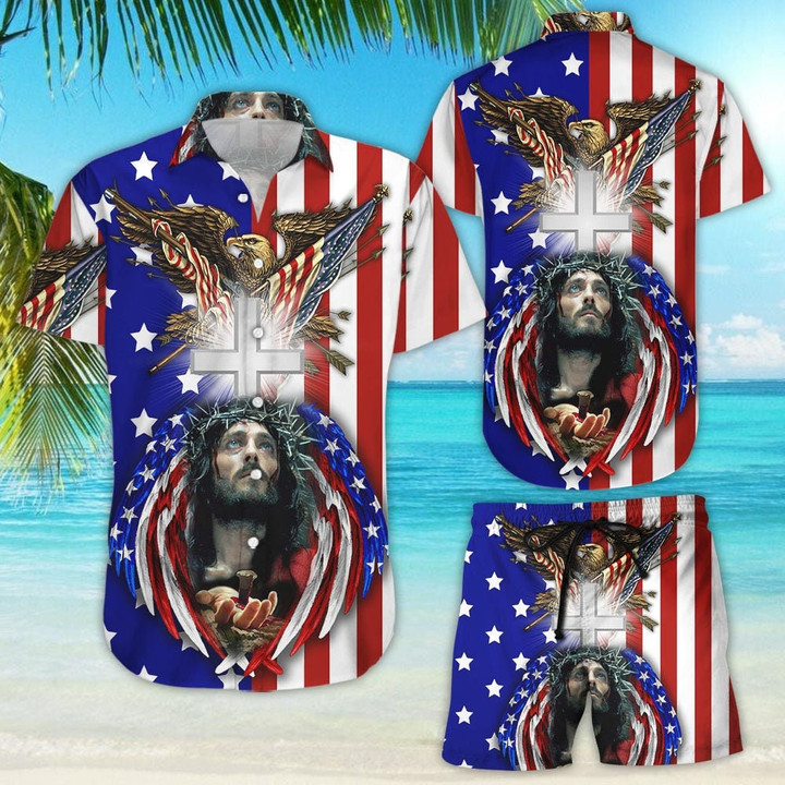 4Th Of July America Under God Jesus Hawaiian Shirt And Short For Men And Women