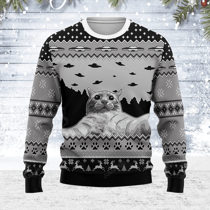 Ufo And Cat Ugly Christmas Sweater, Perfect Holiday Gift