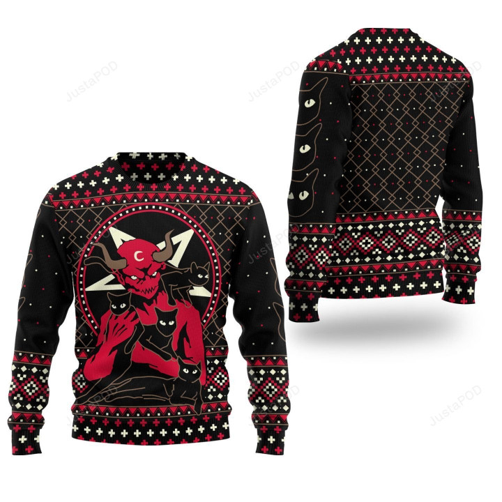 Satanic Satan Black Cat Ugly Christmas Sweater, Perfect Holiday Gift