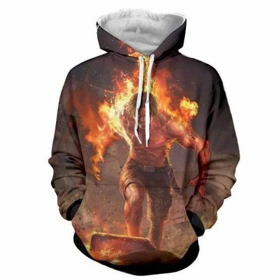 Pemagear Anime One Piece Ace On Fire 3D All Over Print Hoodie, Zip-Up Hoodie