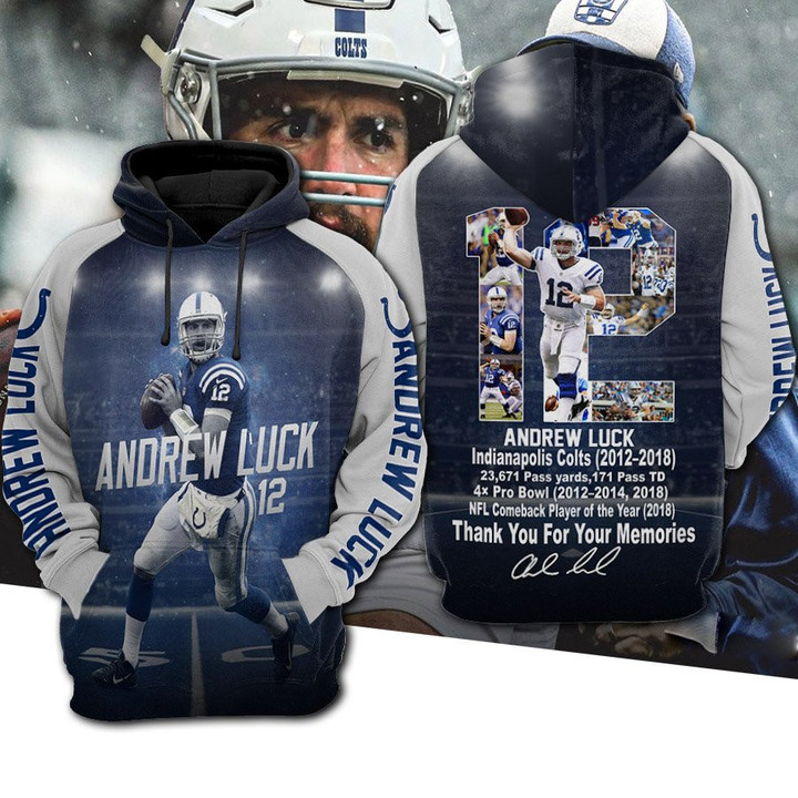 Pemagear Andrew Luck 12 NFL New England Patriots Thank You For Your Memories 3D All Over Print Hoodie, Zip-Up Hoodie