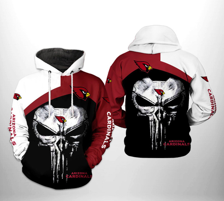 Pemagear Arizona Cardinals NFL Skull Punisher Team 3D All Over Print Hoodie, Zip-Up Hoodie