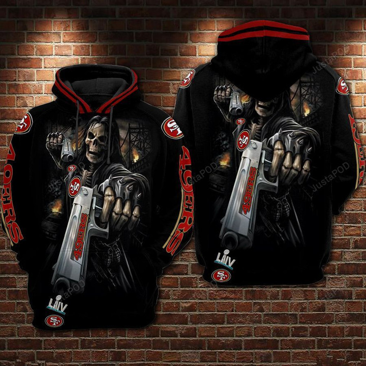 Pemagear San Francisco 49ers Nfl Football Skull Death Guns 3D All Over Print Hoodie, Zip-Up Hoodie