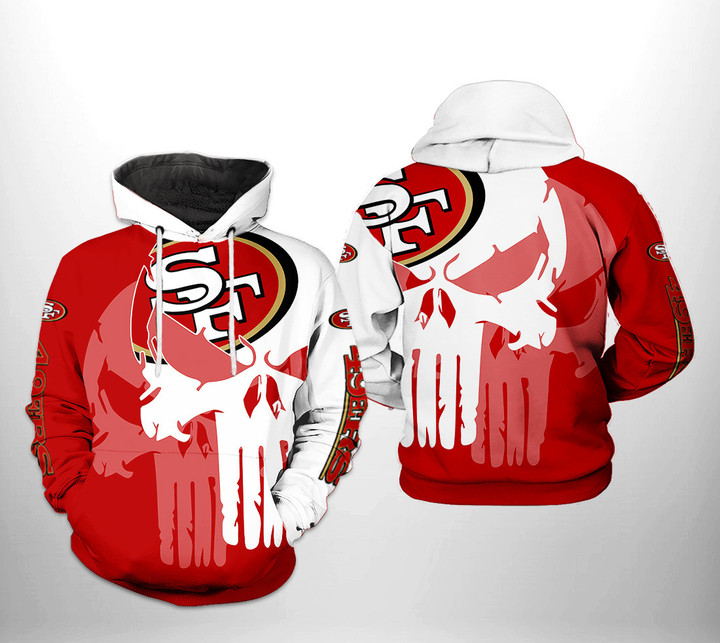 Pemagear San Francisco 49ers NFL Team Skull 3D All Over Print Hoodie, Zip-Up Hoodie