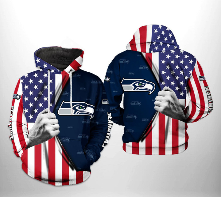 Pemagear Seattle Seahawks NFL US Flag Team 3D All Over Print Hoodie, Zip-Up Hoodie