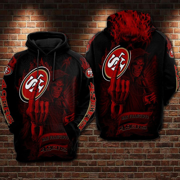 Pemagear San Francisco 49ers Nfl Football Skull Smoke Red 3D All Over Print Hoodie, Zip-Up Hoodie