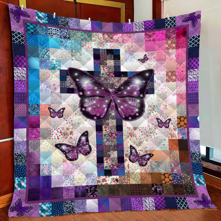 Christian Butterfly K &Amp; Q Patchwork Fleece Blanket Quilt Blanket