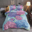 Beautiful Pink And Blue Hydrangeas Shrubs Cotton Bed Sheets Spread Comforter Duvet Cover Bedding Sets