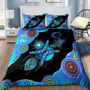 Aboriginal Naidoc Week 2021 Blue Turtle Lizard Bed Sheets Bedspread Duvet Cover Bedding Set