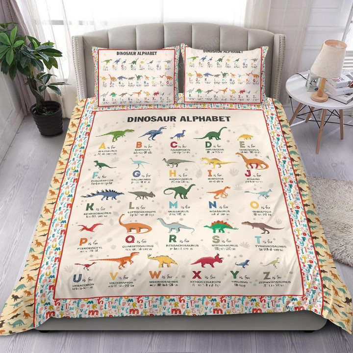 Alphabet Of Dinosaurs Cotton Bed Sheets Spread Comforter Duvet Cover Bedding Sets