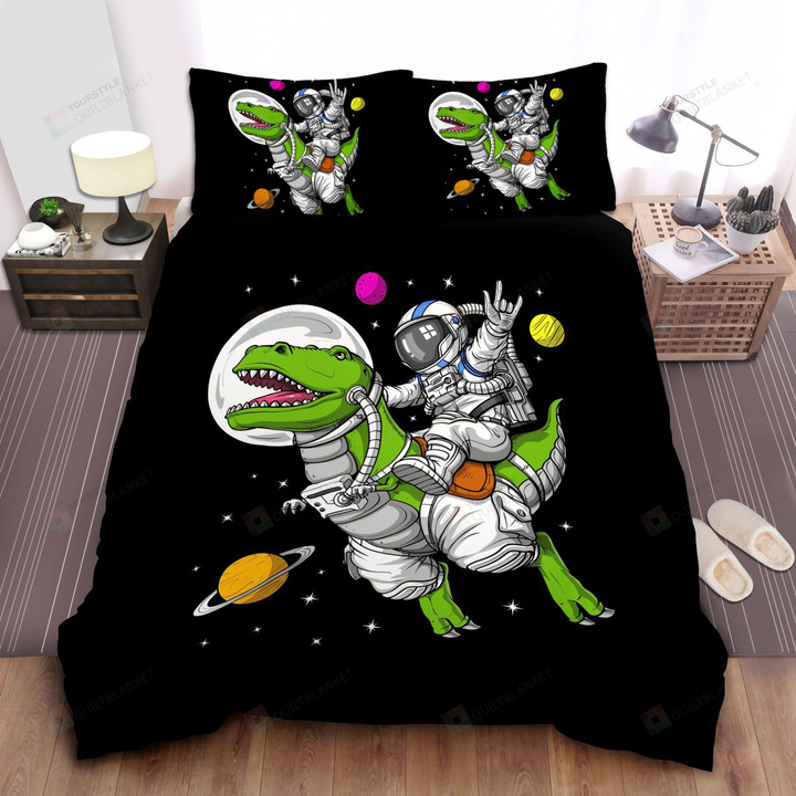 Astronaut & T-Rex In Outer Space Bed Sheets Spread Comforter Duvet Cover Bedding Sets