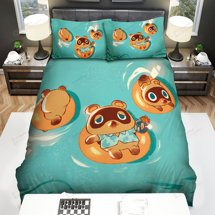 Animal Crossing Tom Nook With Tommy And Timmy At The Pool Bed Sheets Spread Comforter Duvet Cover Bedding Sets