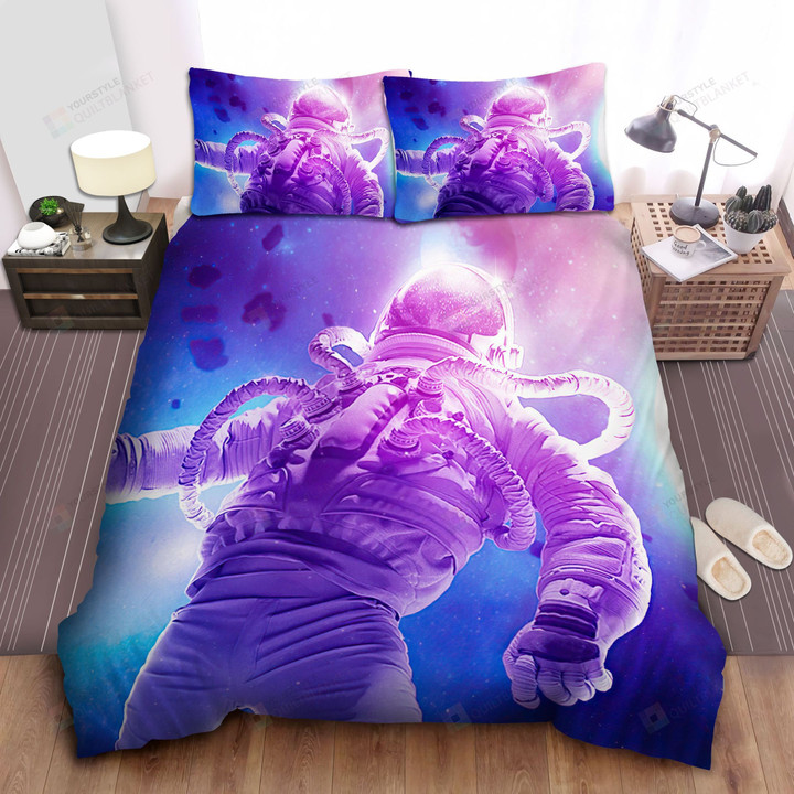 Astronaut Floating In Galaxy Illustration Bed Sheets Spread Comforter Duvet Cover Bedding Sets