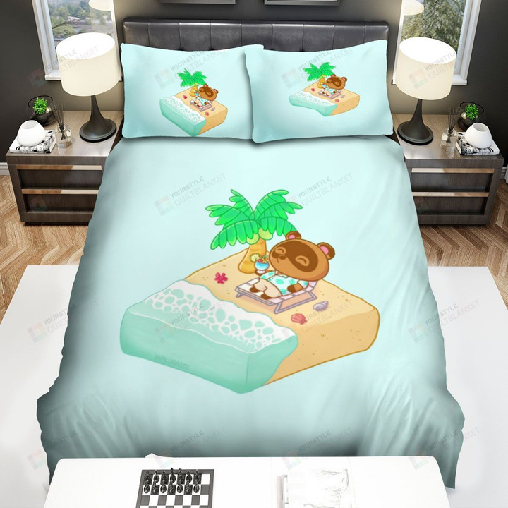 Animal Crossing Tom Nook At The Beach Bed Sheets Spread Comforter Duvet Cover Bedding Sets
