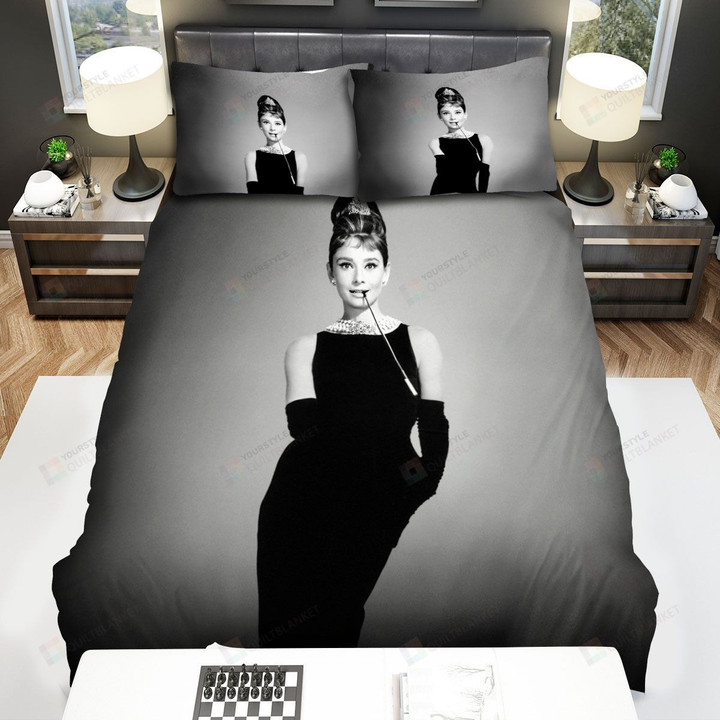 Audrey Hepburn Iconic Photo In Black & White Bed Sheets Spread Comforter Duvet Cover Bedding Sets